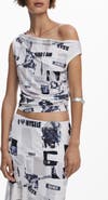 Desigual Newspaper Print One-Shoulder Top