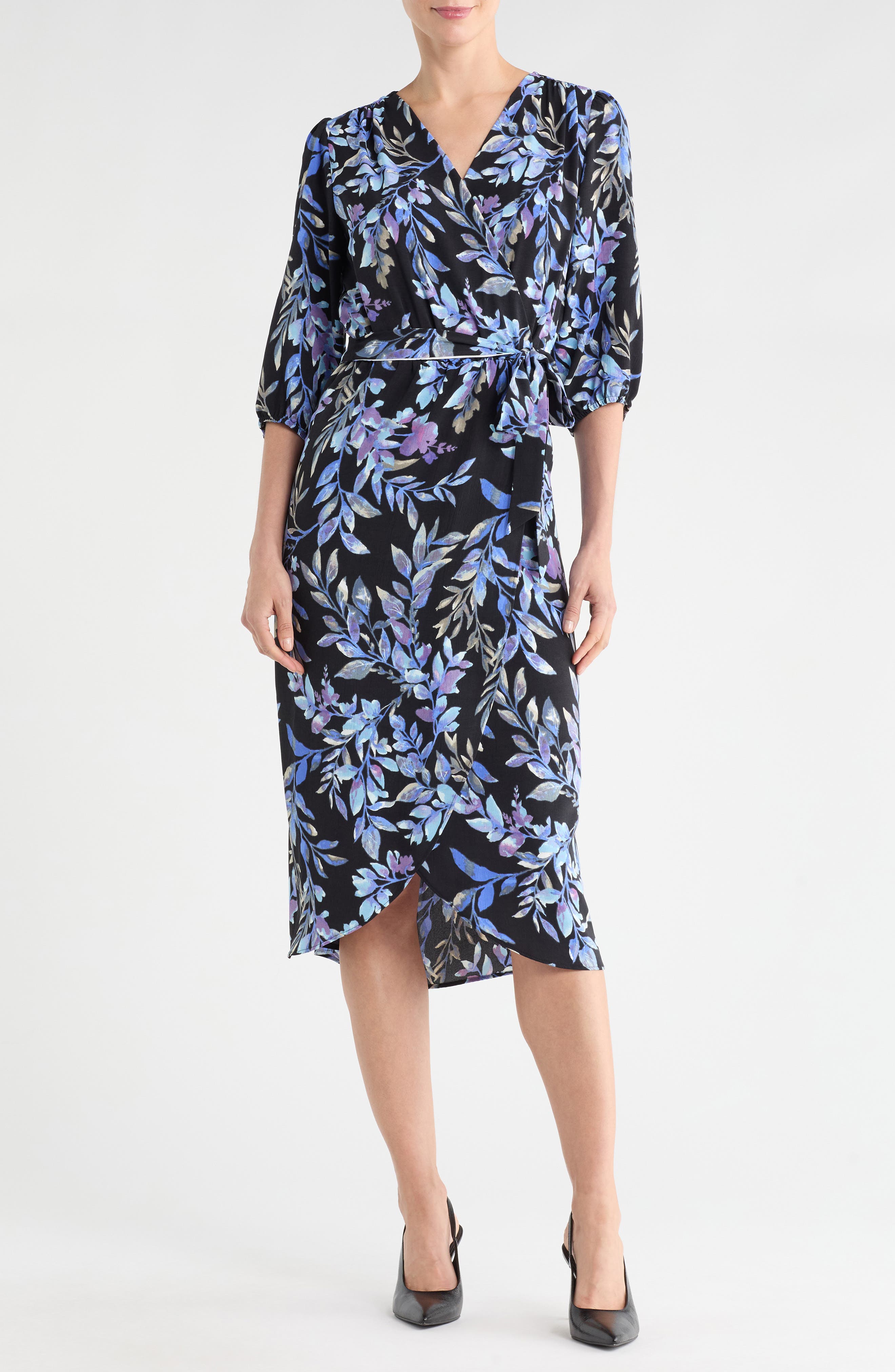 Connected Apparel Midi Wrap Dress