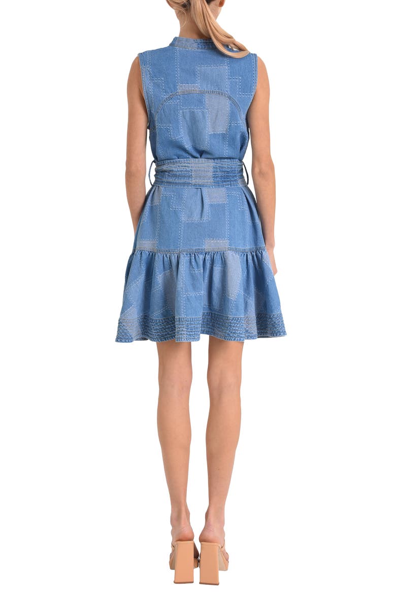 Elly Patchwork Denim Mini Shirtdress, Alternate, color, DENIM BLUE
