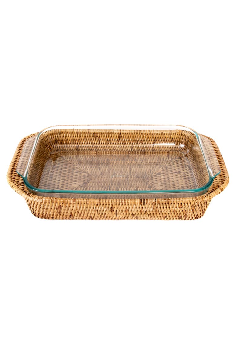 Artifacts Rattan Rectangular Baker Basket with Pyrex - 13" Inches, Alternate, color, Honey Brown