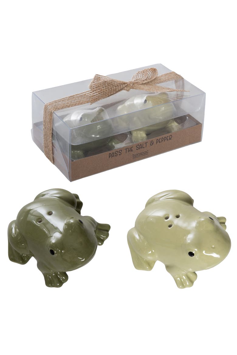 Ceramic Frog Salt and Pepper Green for Spring Serving and Entertaining, Main, color, Green