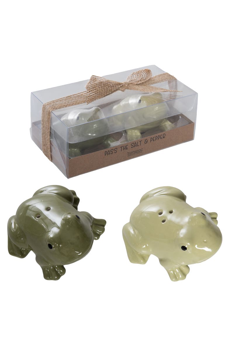 Transpac Ceramic Frog Salt and Pepper Green for Spring Serving and Entertaining, Main, color, Green
