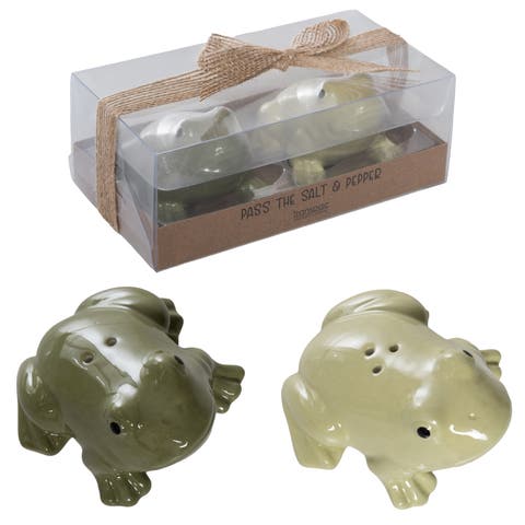 Ceramic Frog Salt and Pepper Green for Spring Serving and Entertaining