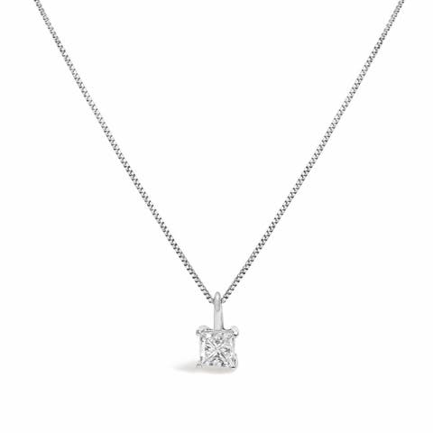 14k Gold 1/2 Cttw Lab Grown Princess Diamond Solitaire Pendant Necklace