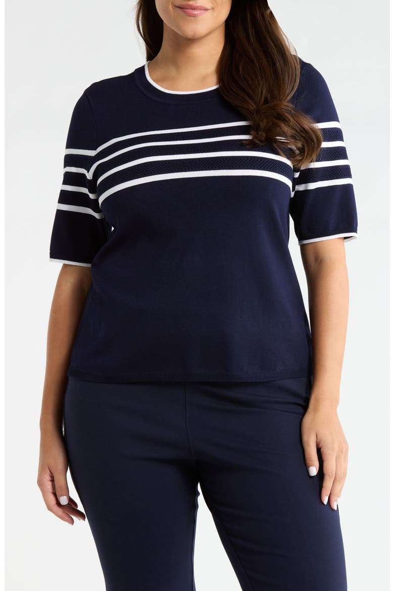Short Sleeve Crewneck Sweater, Main, color, NAVY/ WHITE STRIPE