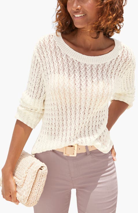 Open Knit Crew Neck Sweater