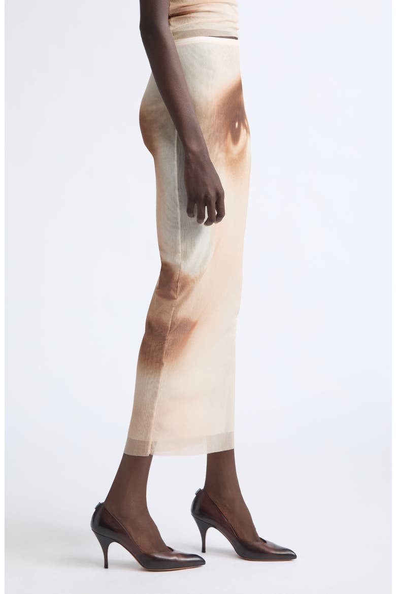 Face Print Mesh Skirt, Alternate, color, BEIGE