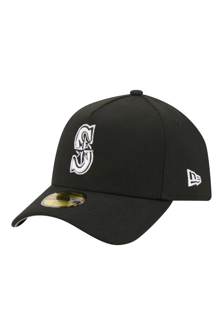 Men's New Era  Black Seattle Mariners A-Frame 59FORTY Fitted Hat, Main, color, Black