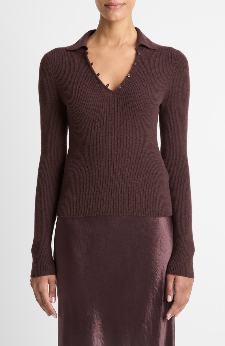 Vince Rib Cashmere & Silk Polo Sweater, Main, color, Fig