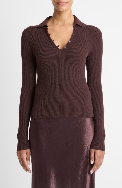 Rib Cashmere & Silk Polo Sweater