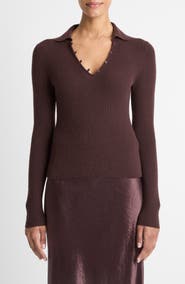 Vince Rib Cashmere & Silk Polo Sweater