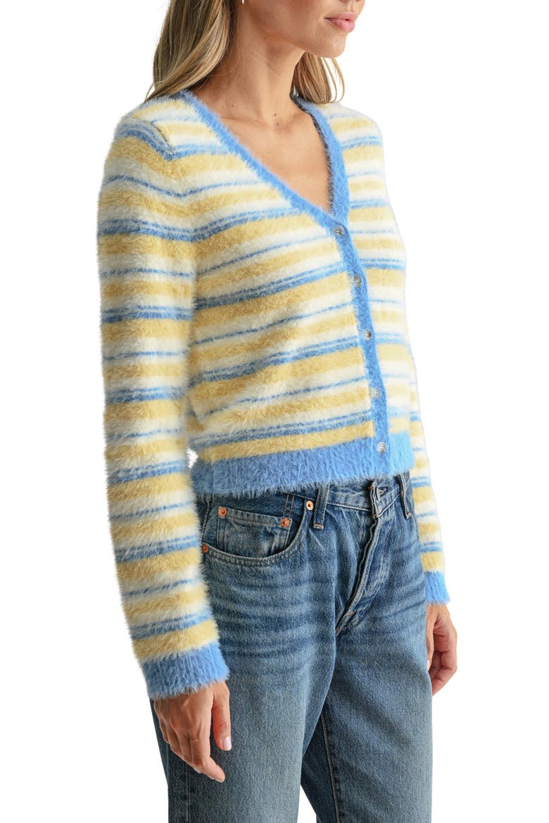 Fluffy Striped Cardigan, Alternate, color, YELLOW BLUE STRIPE