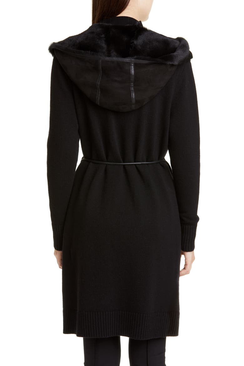 Wool & Cashmere Cardigan with Genuine Shearling Trim, Alternate, color, BLACK