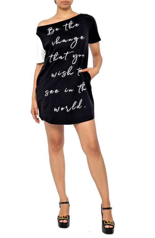 DAI MODA DAI MODA CHANGE GRAPHIC ONE-SHOULDER COTTON BLEND T-SHIRT DRESS