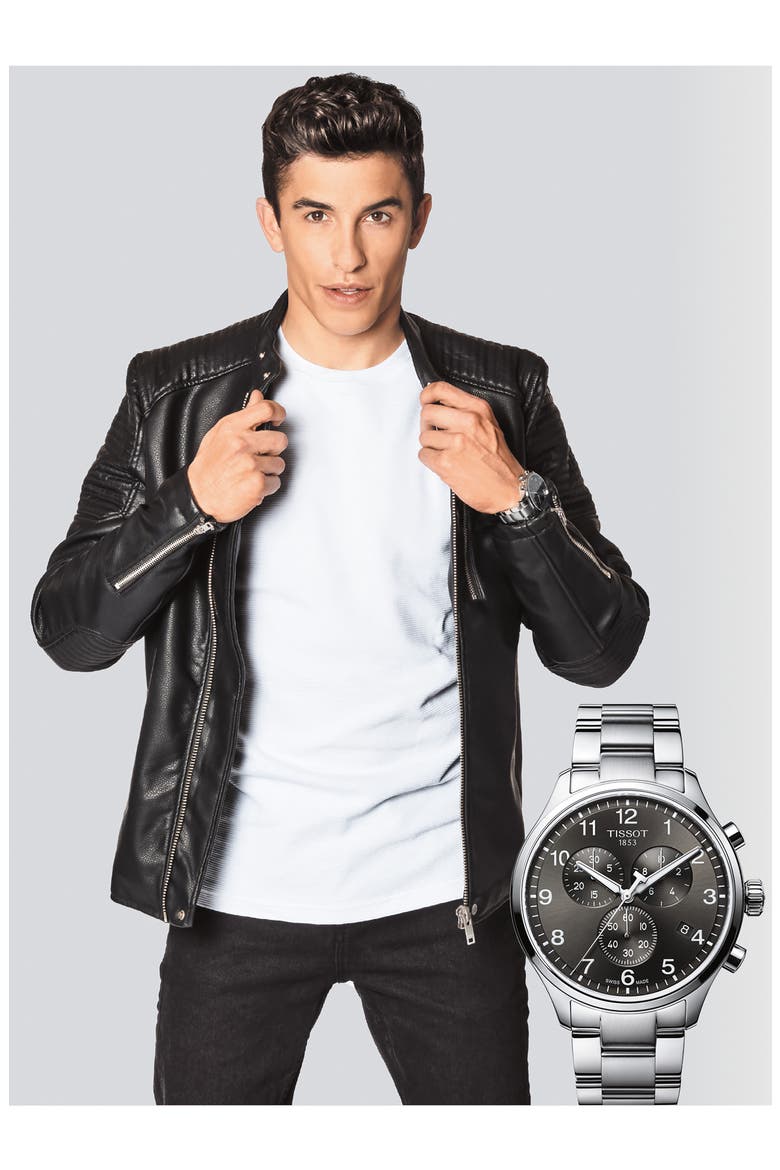 Chrono XL Collection Chronograph Bracelet Watch, 45mm, Alternate, color, SILVER/BLACK/SILVER