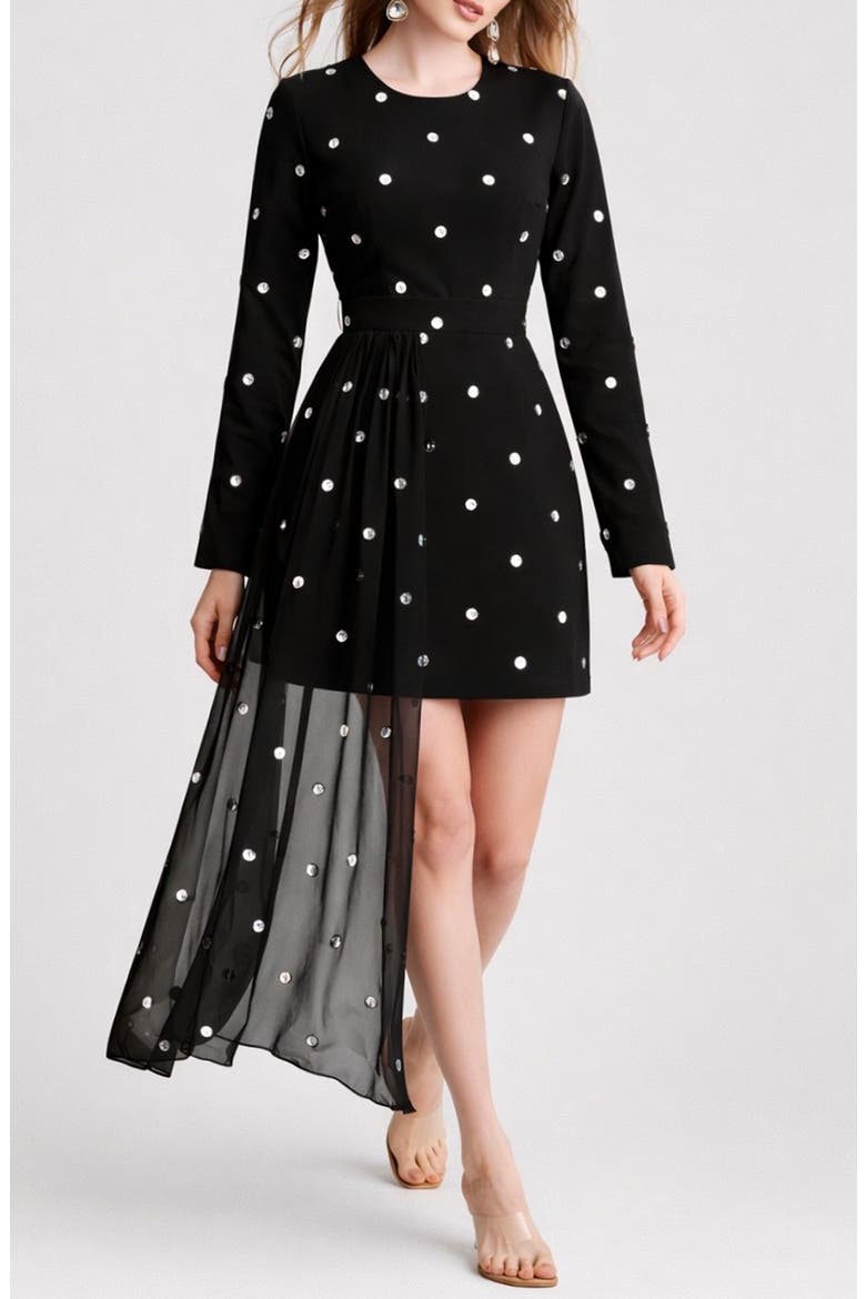 Kaia Long Sleeve Minidress with Removable Drape Belt, Main, color, BLACK