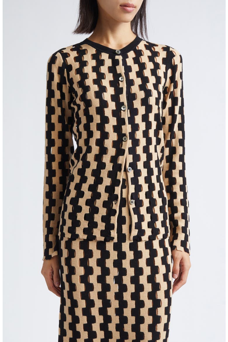 Bowery Open Stitch Merio Wool Cardigan, Main, color, CREAM/ BLACK MULTI
