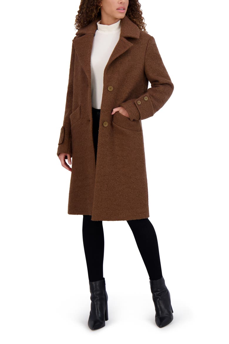 Regine Pressed Bouclé Wool Blend Coat, Alternate, color, SEPIA