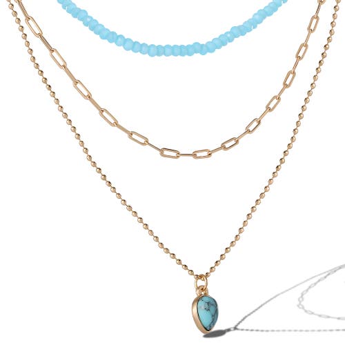 Jessica Simpson Turquoise And Blue-bead Layered Necklace In Gold