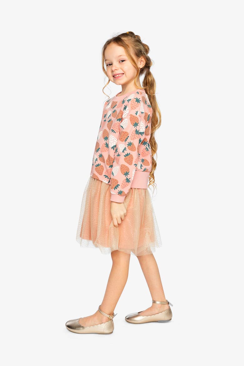 Frosted Strawberry Bi-Material Dress, Alternate, color, Pink Strawberry Print