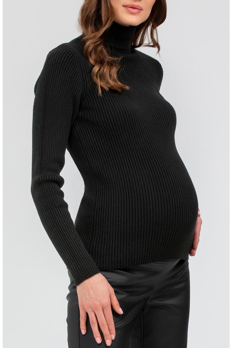 Aurora Turtleneck Rib Maternity Sweater, Alternate, color, BLACK