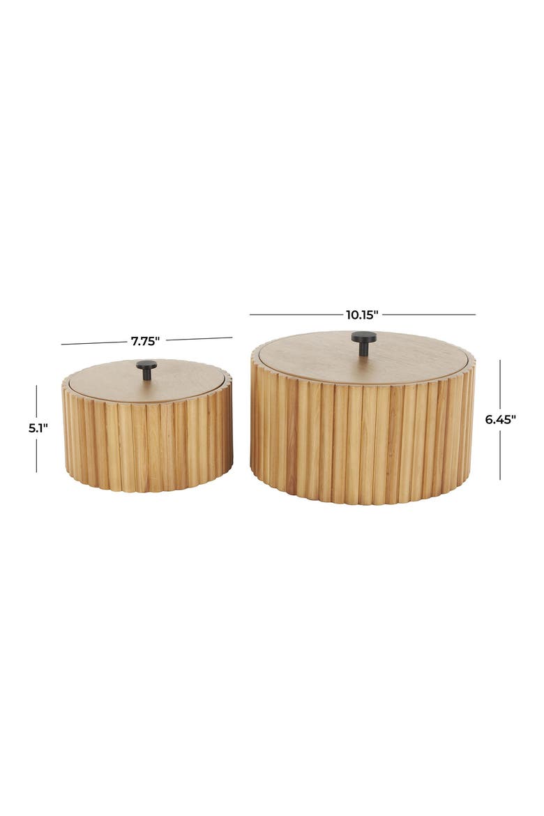 Set of Two Handmade Wood Slatted Storage Bins, Alternate, color, BROWN