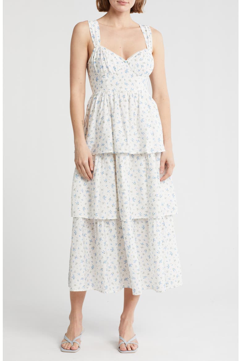 Tiered Tie Strap Sundress, Main, color, BLUE MULTI