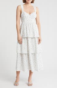 AUGUST SKY Tiered Tie Strap Sundress