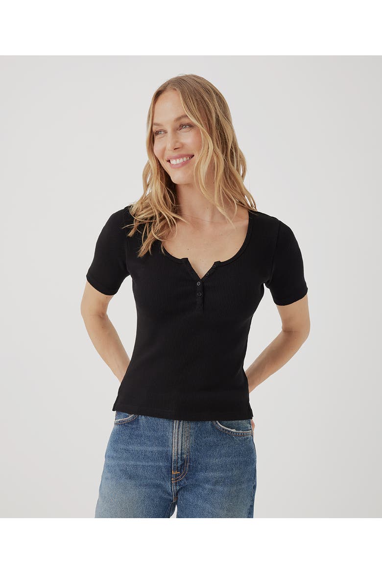 Organic Cotton Favorite Rib Henley Top, Main, color, Black