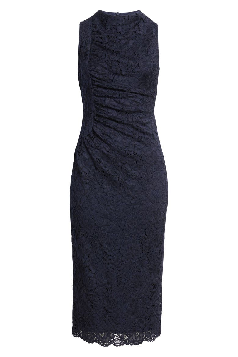 Lace Sleeveless Sheath Midi Dress, Alternate, color, NAVY