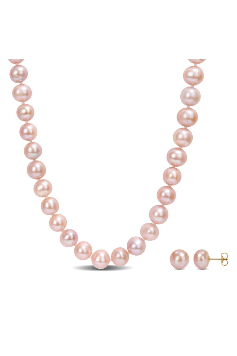 2-Piece Set Cultured Pearl Necklace & Earrings 14k, Main, color, Pink Pearl