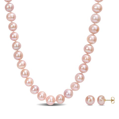 2-Piece Set Cultured Pearl Necklace & Earrings 14k
