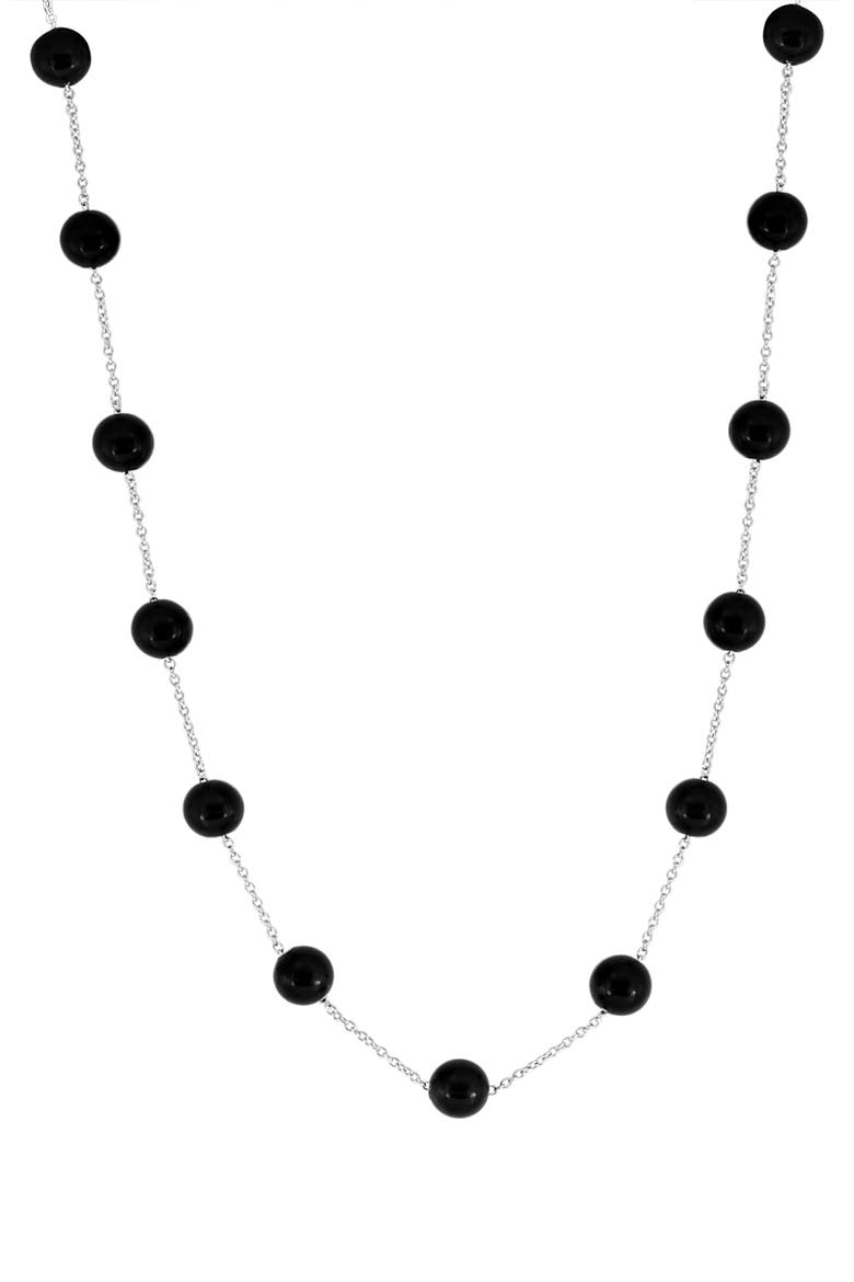 Sterling Silver & Onyx Beaded Necklace, Main, color, BLACK