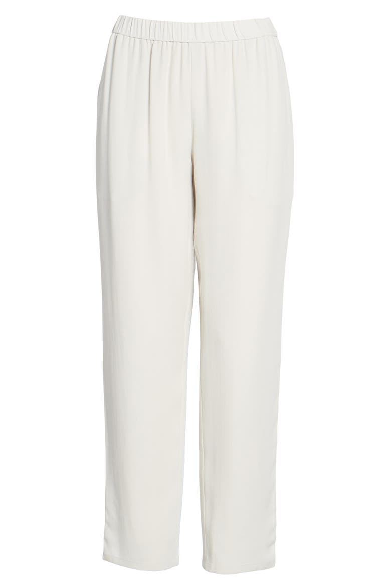 Slouchy Silk Crepe Ankle Pants, Alternate, color, BONE
