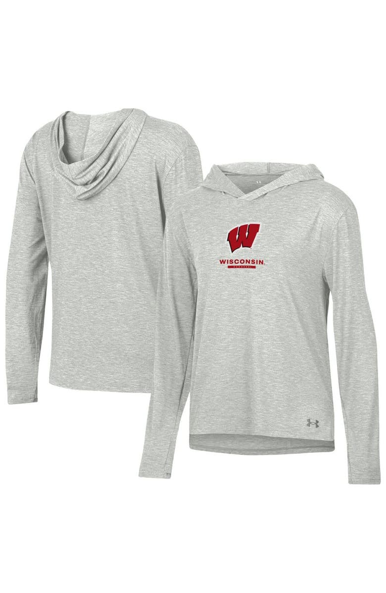 Under Armour Women's Under Armour Heather Gray Wisconsin Badgers Tri-Blend Breezy Long Sleeve Hoodie T-Shirt, Alternate, color, Heather Gray