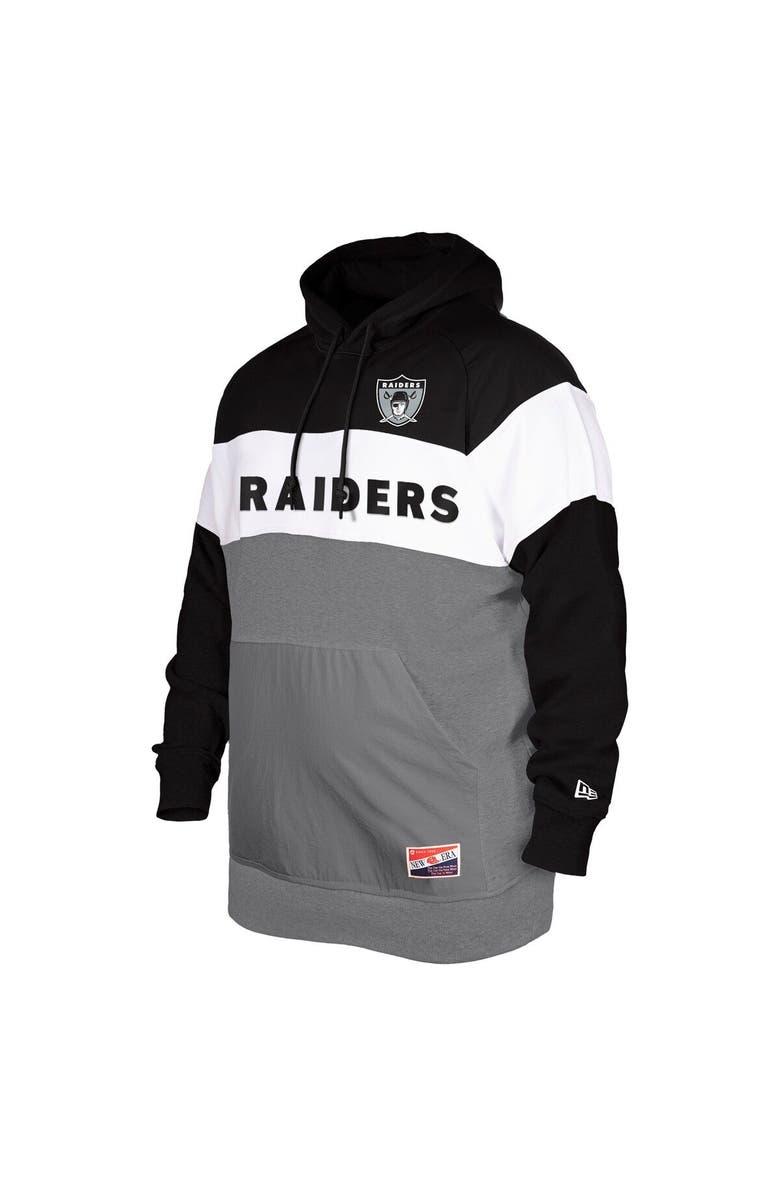New Era Men's New Era Black Oakland Raiders Big & Tall Throwback Colorblock Pullover Hoodie, Alternate, color, Black