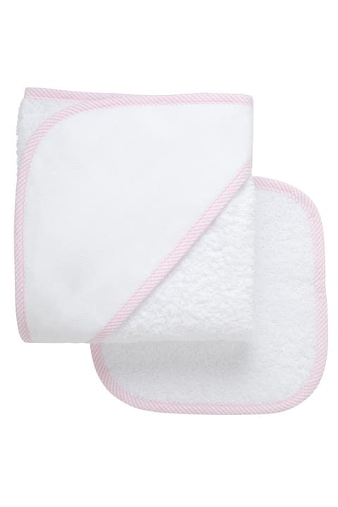 Seersucker Stripe Trim Hooded Towel & Washcloth Set (Baby & Toddler)