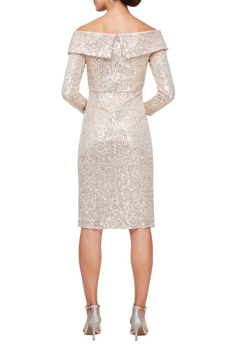 Alex Evenings Sequin Off the Shoulder Long Sleeve Sheath Dress, Alternate, color,