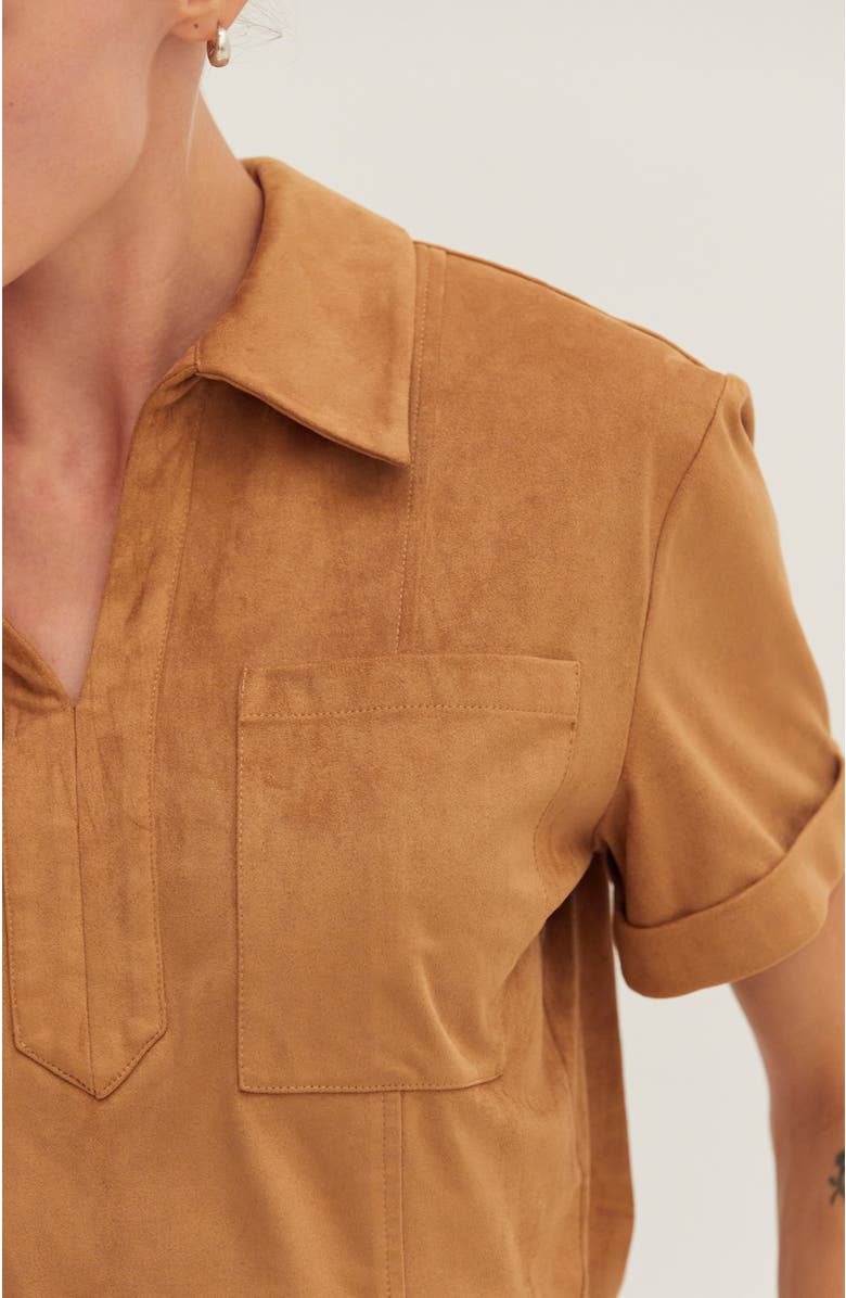 CRESCENT Suede Cropped Shirt, Alternate, color, Camel