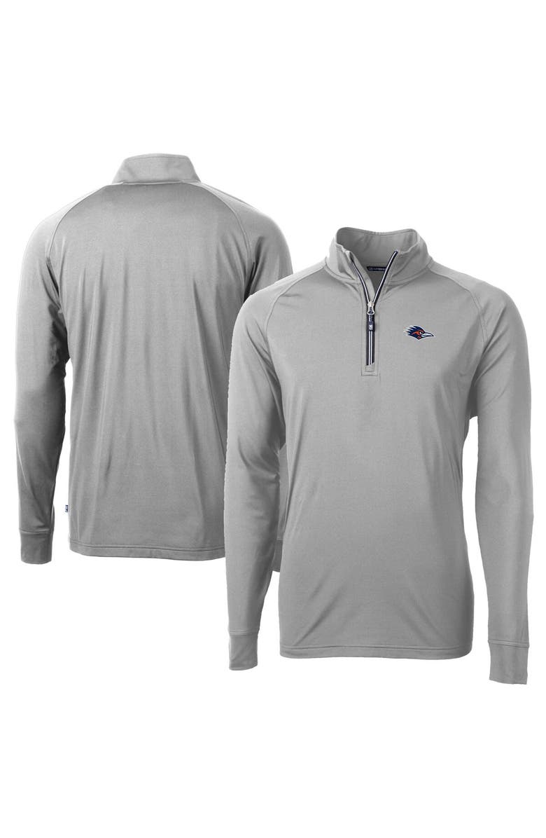 Cutter & Buck Men's Cutter & Buck  Gray UTSA Roadrunners  Adapt Eco Knit Stretch Recycled Quarter-Zip Pullover Top, Main, color, 