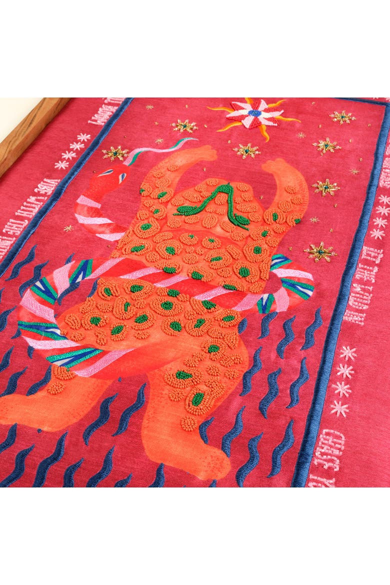 Dadri Handmade Snake Beaded Wooden Artisan Table, Alternate, color, Orange