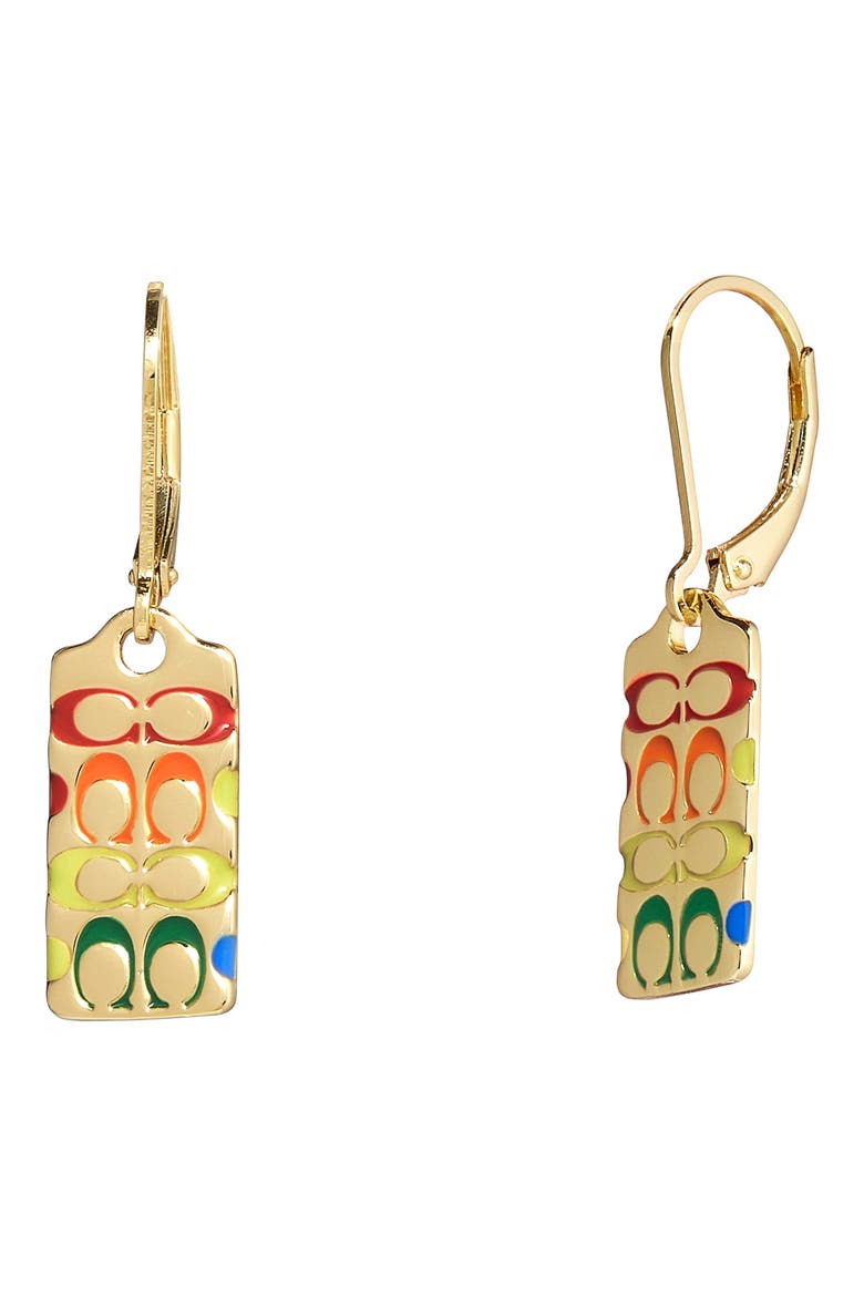 Rainbow Logo Quilt Drop Earrings, Main, color, MULTI/ GOLD
