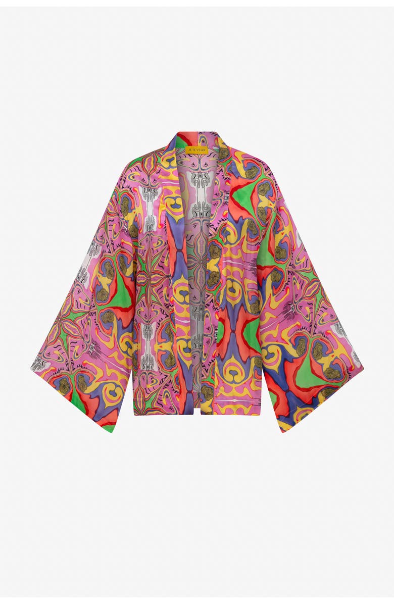 Je Te Veux Psychedelic Printed Blushwave Short Kimono, Alternate, color, Pink