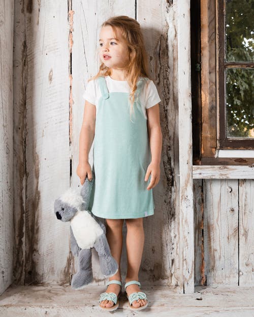 Deux Par Deux Little Girl's Terry Cloth Dress Turquoise And Off-white In Turquoise And Off-white