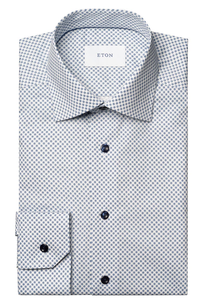 Contemporary Fit Neat Floral Print Cotton Dress Shirt, Alternate, color, MEDIUM BLUE