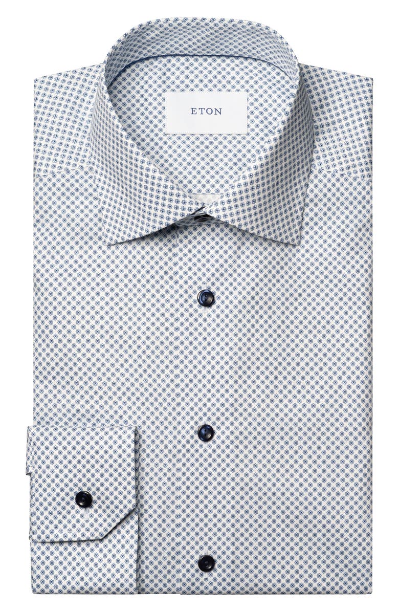 Eton Contemporary Fit Neat Floral Print Cotton Dress Shirt, Alternate, color, Medium Blue