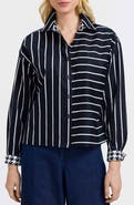 Foxcroft Marina Stripe Cotton Button-Up Shirt