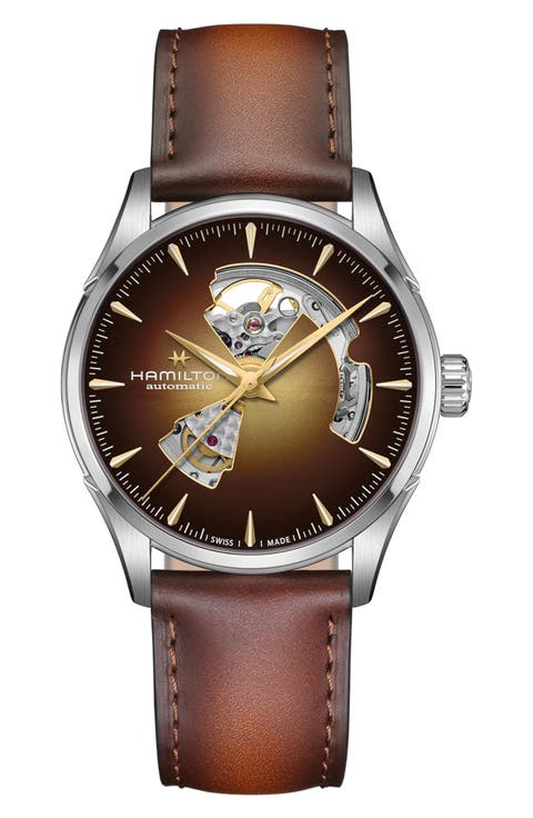 Jazzmaster Open Heart Automatic Leather Strap Watch