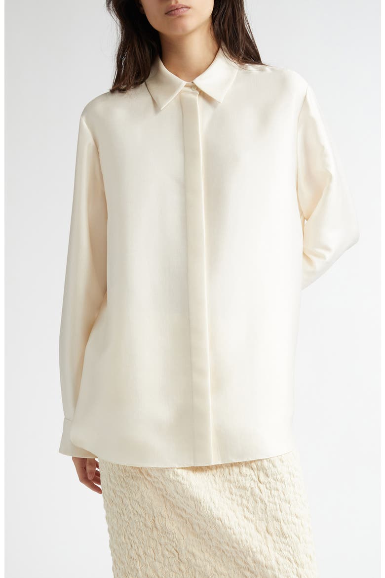 Dahlia Silk Button-Up Shirt, Main, color, IVORY