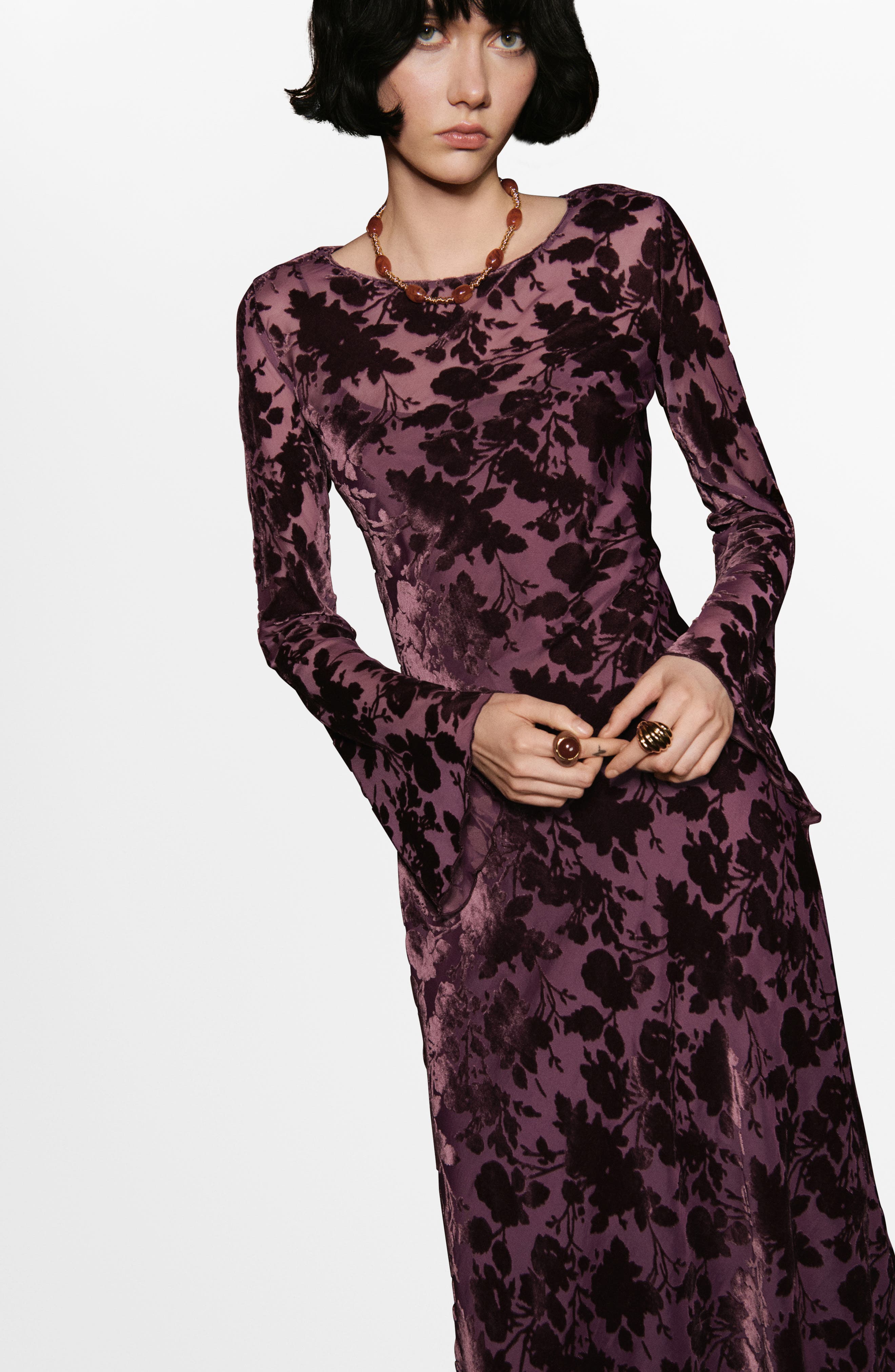 velvet burnt out dress midi dress long sleeves velvet burnt out dress midi dress long sleeves Black Burnout Velvet Long Sleeve Midi Dress